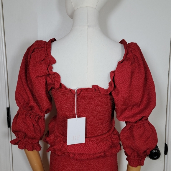 Rachel Parcell Red Smocked Midi Dress Size Small Holiday Christmas Party Dress - Picture 8 of 10